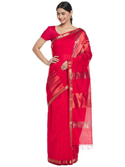 Fabindia - Red Maheshwari Cotton Silk Saree