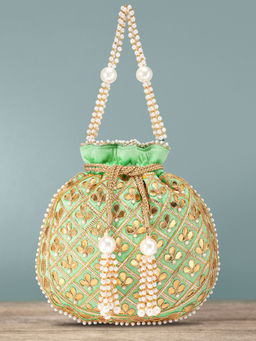 Peora - Mint Green Potli Bags for Women Evening Bag Clutch Ethnic Bride Purse with Drawstring