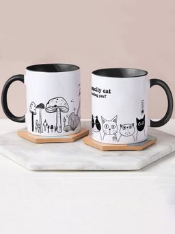 Indigifts - Printed Coffee Mug Black Handle Mug Set of 2, Coloured Coffee Mug