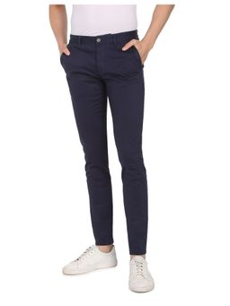 AD By Arvind - Men Navy Slim Fit Flat Front Solid Casual Chinos