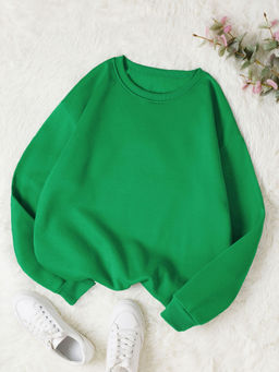 KOTTY - Women Full Sleeve Round Neck Solid Bottle Green Sweatshirt