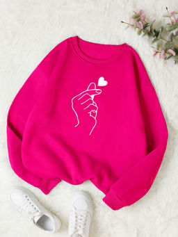 KOTTY - Women Full Sleeve Round Neck Printed Pink Sweatshirt
