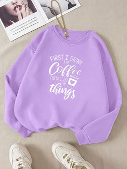 KOTTY - Women Full Sleeve Round Neck Printed Purple Sweatshirt