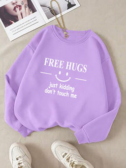 KOTTY - Women Full Sleeve Round Neck Printed Purple Sweatshirt