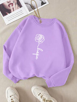 KOTTY - Women Full Sleeve Round Neck Printed Purple Sweatshirt