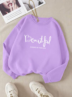 KOTTY - Women Full Sleeve Round Neck Printed Purple Sweatshirt