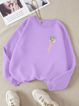 KOTTY - Women Full Sleeve Round Neck Printed Purple Sweatshirt