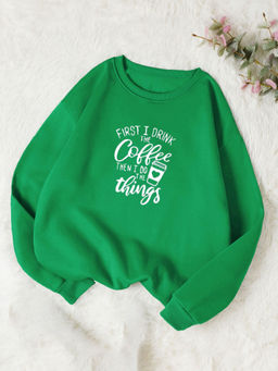 KOTTY - Women Full Sleeve Round Neck Printed Green Sweatshirt