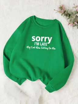 KOTTY - Women Full Sleeve Round Neck Printed Green Sweatshirt