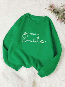 KOTTY - Women Full Sleeve Round Neck Printed Green Sweatshirt