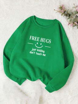 KOTTY - Women Full Sleeve Round Neck Printed Green Sweatshirt