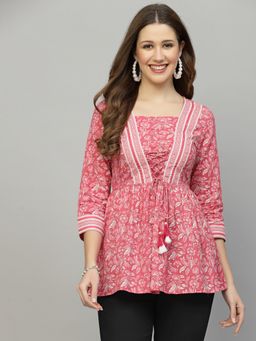 QOMN - Pink Floral Print Tie Up Top