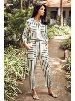 BOHO-CHIC By Sukriti Jain - White Stripped Utility Jumpsuit