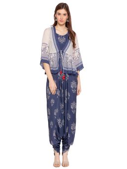 Soup by Sougat Paul - French Toile Blue Jumpsuit with Jacket