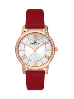 Daniel Klein - Silver Color Leather Strap Watch for Women DK.1.13038-4