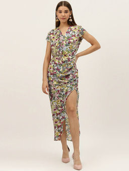 Dodo & Moa - Women Multi Colored Floral Print Midi Wrap Dress