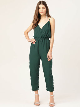 Dodo & Moa - Women Solid Green Wrap Basic Jumpsuit