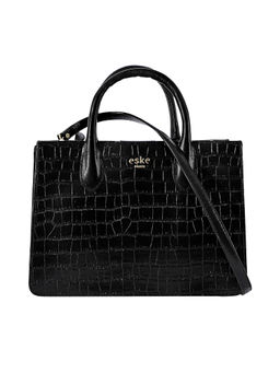 Eske - Black Croco Color Textured Pattern Satchel for Womens