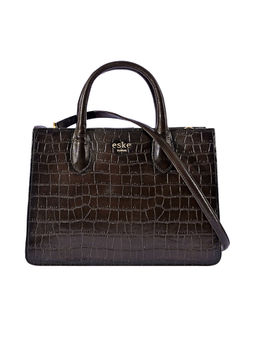 Eske - Dark Brown Croco Color Textured Pattern Satchel for Womens