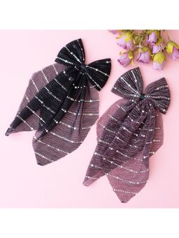 Ribbon Candy - Big Glitter Georgette Scarf On Alligator Clip-Black, Grey (Pack of 2)