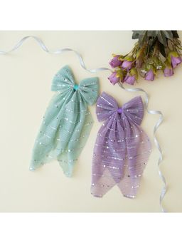 Ribbon Candy - Big Glitter Georgette Scarf On Alligator Clip -Purple, Aqua (Pack of 2)
