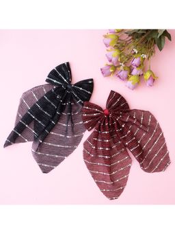 Ribbon Candy - Big Glitter Georgette Scarf On Alligator Clip -Maroon, Black (Pack of 2)