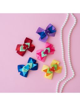 Ribbon Candy - Fancy Bows With Roses And Pearls On Alligator Clips-Multicolor (Pack of 5)
