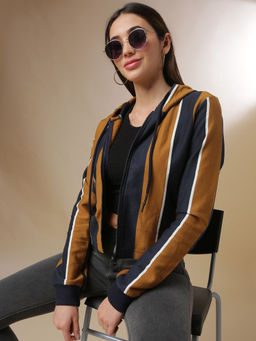 Campus Sutra - Brown Stylish Women Striped Casual Sweatshirt
