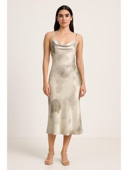 Cider - Satin Watercolor Cowl Neck Midi Dress