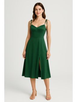 Cider - Green Solid Satin Corset Slit Dress