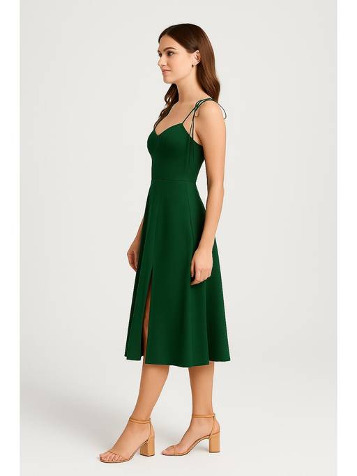 Buy Cider Green Solid Satin Corset Slit Dress Online