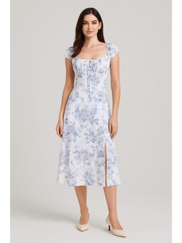 Cider - Blue Floral Knotted Split Midi Dress