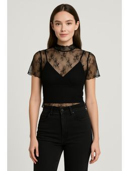 Cider - High Neck Lace Floral Top & Solid Cami Top Set (Set of 2)