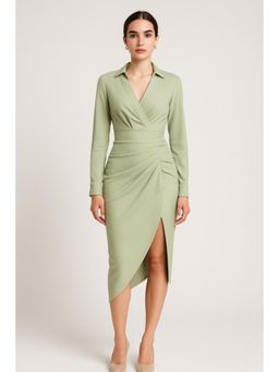 Cider - Striped Ruched Split Midi Dress