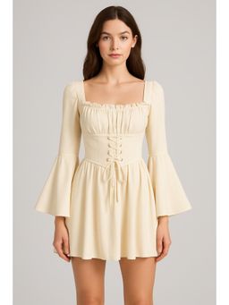 Cider - Solid Ruffle Lace Up Mini Dress