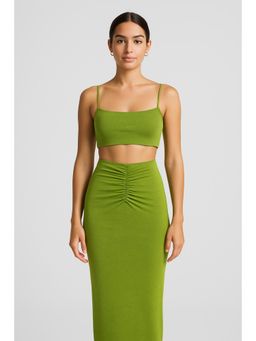 Cider - U-Neckline Crop Tank Top and High Waist Ruched Maxi Skirt Set (Set Of 2)