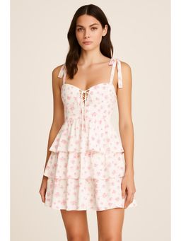 Cider - Ditsy Floral Lace Up Layered Mini Dress