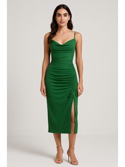 Cider - Solid Drawstring Midi Dress
