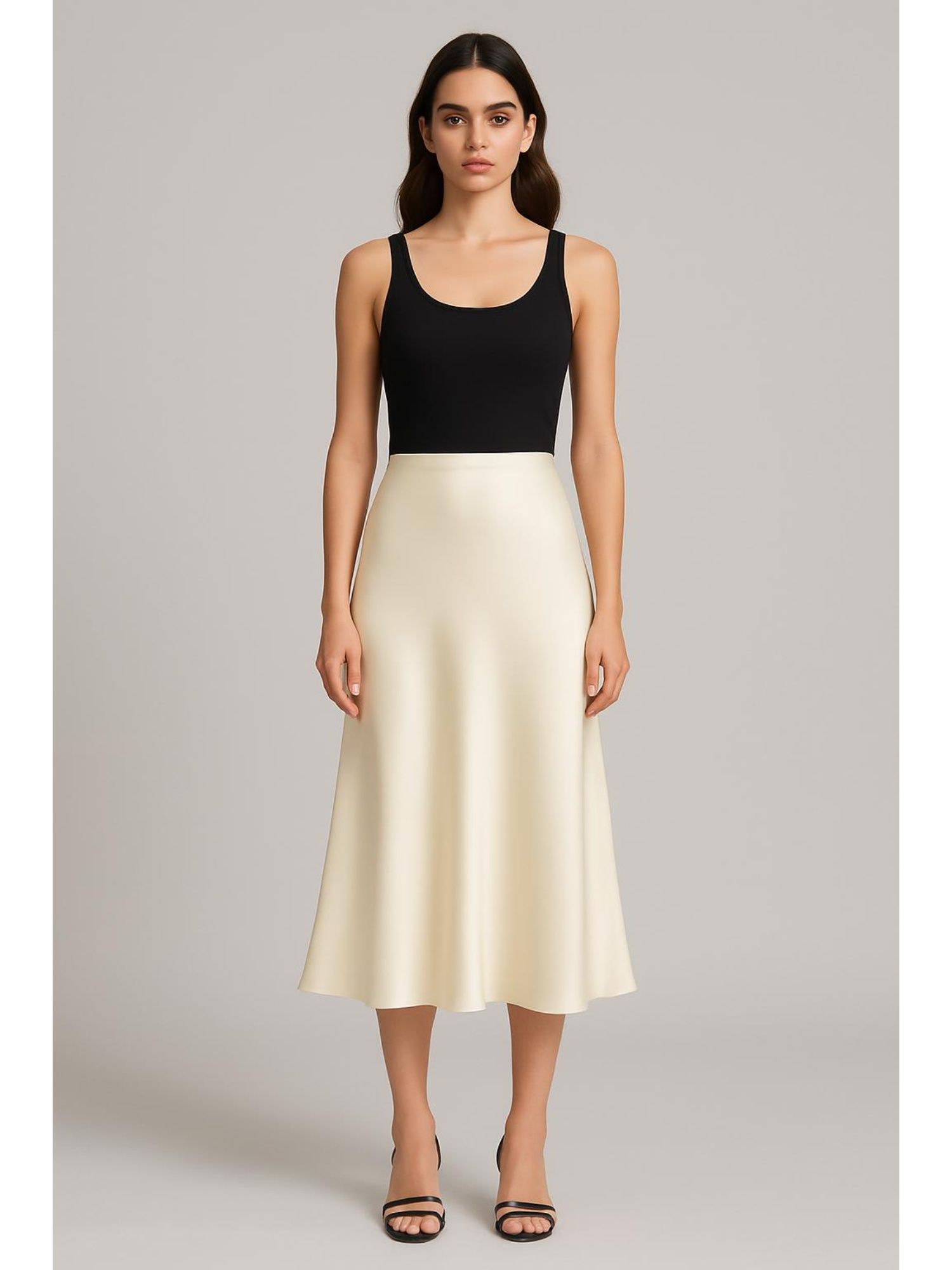 cider Satin Solid Ruffle Long Skirt-picture-44