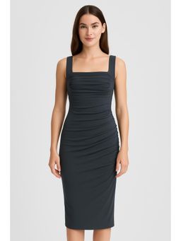 Cider - Square Neck Ruched Sleeveless Midi Dress