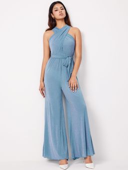 Cider - Glitter Criss Cross Knotted Jumpsuit (Set of 2)