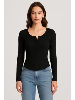 Cider - Solid Rib V Neck Long Sleeve Tee