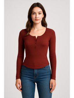 Cider - Solid Rib V Neck Long Sleeve Tee