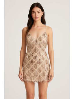 Cider - Sequins V Neck Solid Backless Mini Dress
