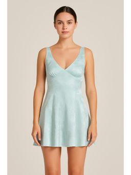 Cider - Blue Satin Floral Print Tie Back Short Dress