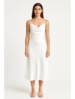 Cider - White Satin Cowl Neck Sleeveless Mermaid Midi Dress