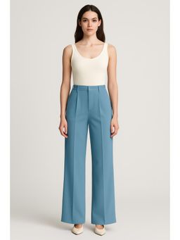 Cider - Blue High Waist Pleated Wide Leg Pant