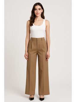 Cider - Khaki High Waist Pleated Wide Leg Pant