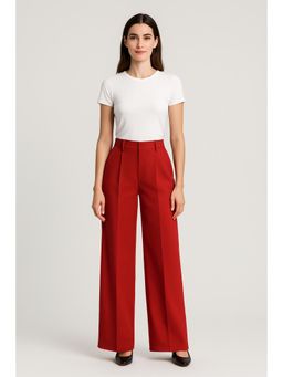 Cider - Red High Waist Pleated Wide Leg Pant