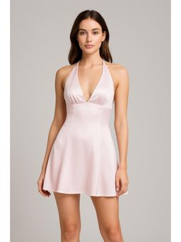 Cider - Pink V-Neck Ruffle Knotted Mini Dress
